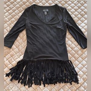Black Fringe Tunic Blouse